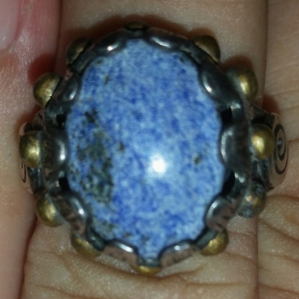 Light Denim Blue Color Lapis .925 S.S./14K Ring